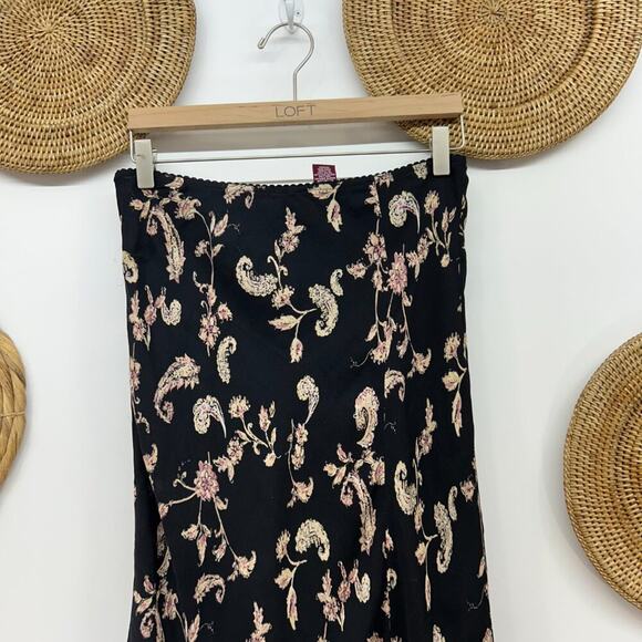 Vintage Y2K 2000s Merona Black Paisley Asymmetrical Hem Slit Midi Skirt Small - Picture 4 of 6